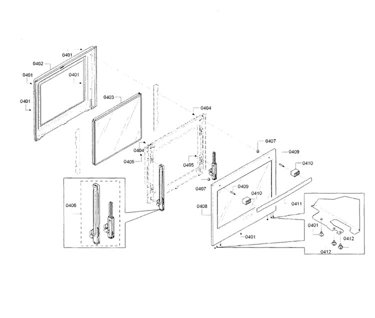 Door-upper Diagram and Parts List for HBN8651UC 01 Bosch Wall Oven