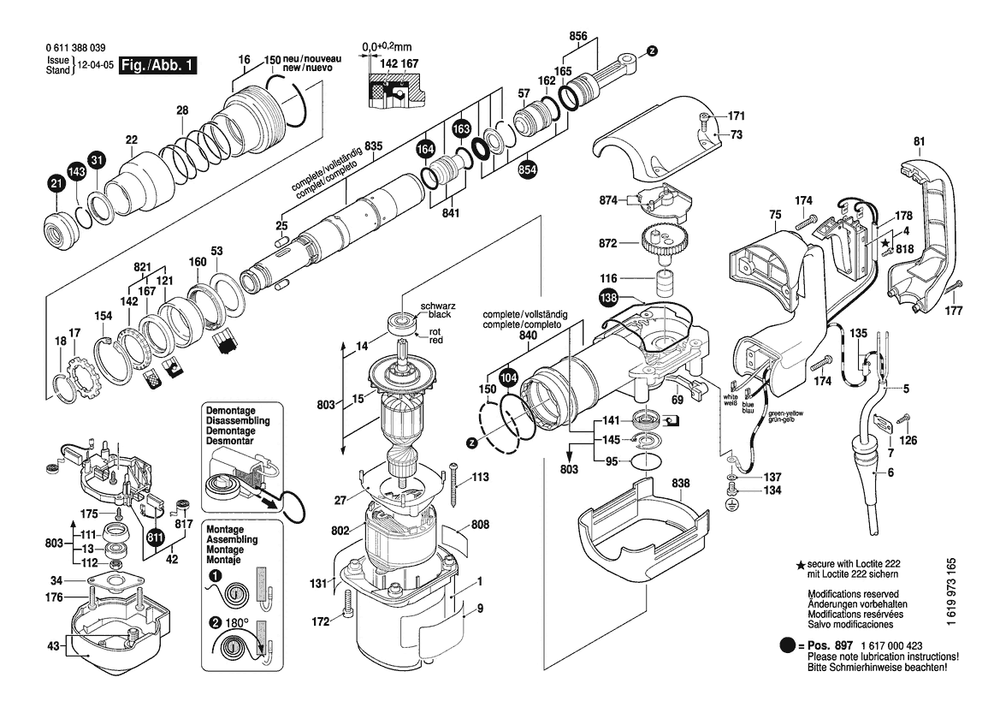 Section 1 Diagram and Parts List for GSH388 0611388039 Bosch Demolition Hammer