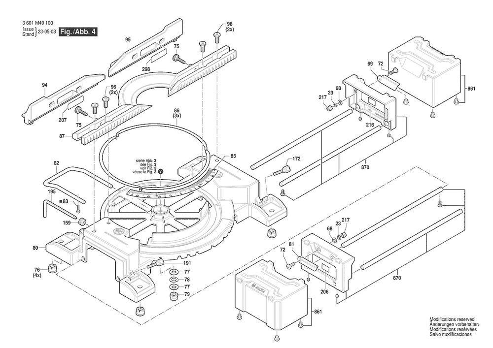 Section 4 Diagram and Parts List for GCM305-254D 3601M49140 Bosch Miter Saw