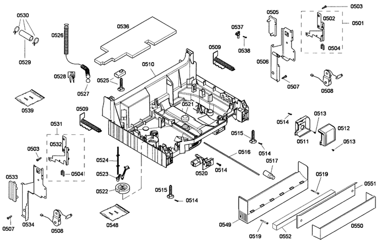 Base Assy Diagram and Parts List for SHX45P01UC 53 Bosch Dishwasher