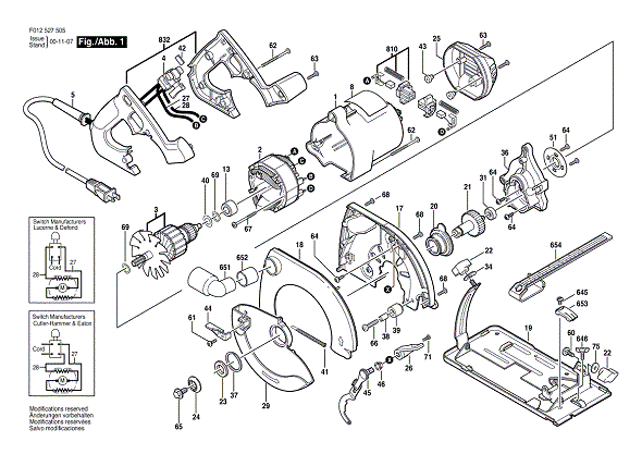 Bosch 5275-05type1 (F012527505) Diagram and Parts List for 5275-05 (TYPE 1)(F012527505) Bosch Circular Saw