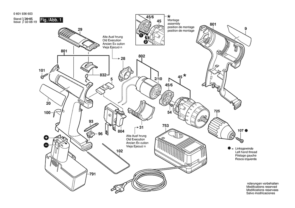 Section 1 Diagram and Parts List for 0601936627  Bosch Screwdriver
