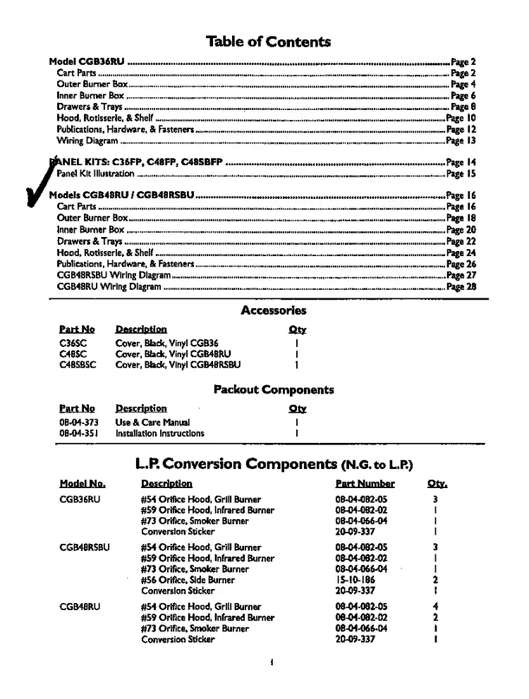 Table Of Contents Diagram and Parts List for CGB48RSBU  Thermador Grill