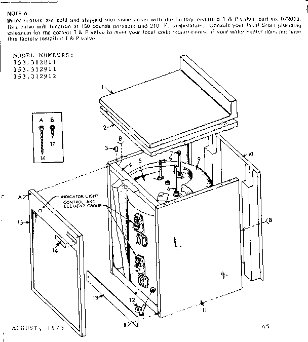 Non-functional Replacement Parts Diagram and Parts List for 153312811  Kenmore Water Heater