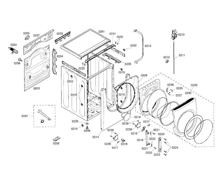 Cabinet/door Diagram and Parts List for WFMC1001UC 02 Bosch Washer