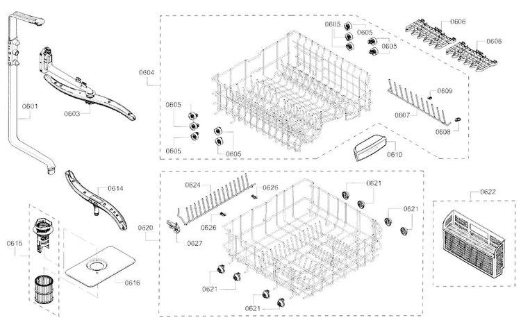Rack Diagram and Parts List for SHE3AR76UC 21 Bosch Dishwasher