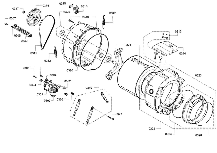 Drum Assy Diagram and Parts List for WAP24200UC 11 Bosch Washer