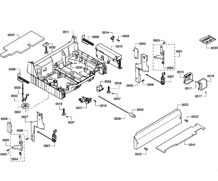 Base Assy Diagram and Parts List for SHE68R52UC 67 Bosch Dishwasher