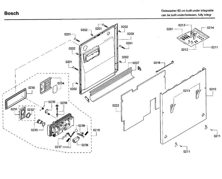 Door Diagram and Parts List for SHV68R53UC 69 Bosch Dishwasher