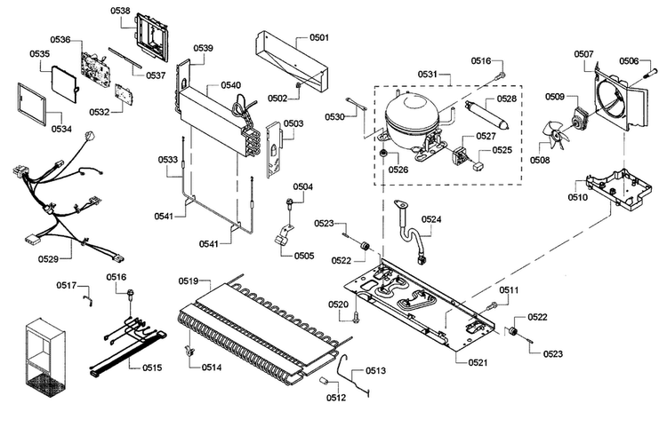 Compressor Diagram and Parts List for B22CT80SNP 01 Bosch Refrigerator