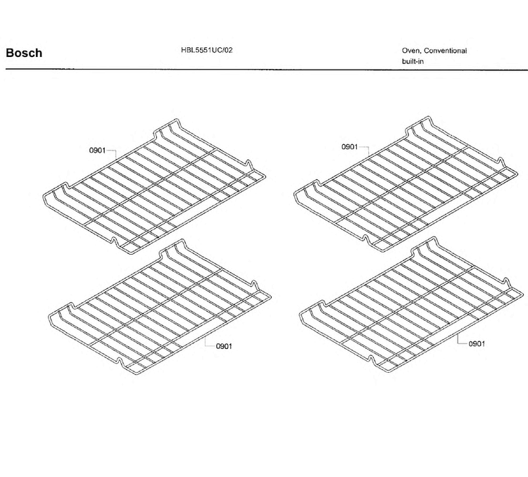 Rack Diagram and Parts List for HBL5551UC 02 Bosch Wall Oven