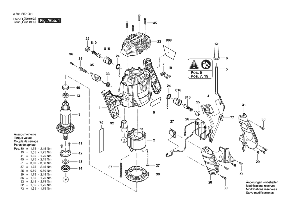 Section 1 Diagram and Parts List for GOF13-25 3601FB7010 Bosch Router