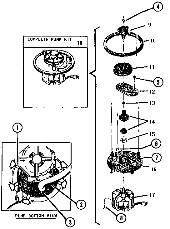 Pump, Bottom Diagram and Parts List for TD5000S  Thermador Dishwasher
