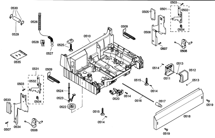 Base Diagram and Parts List for SHE33M05UC 47 Bosch Dishwasher