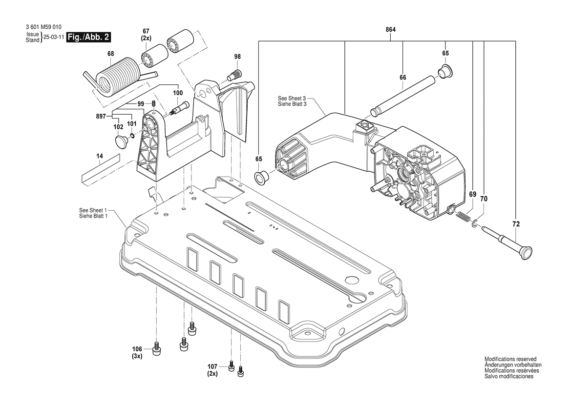 Figure 2 Diagram and Parts List for 3601M59010 GCD18V-14 Bosch Circular Saw