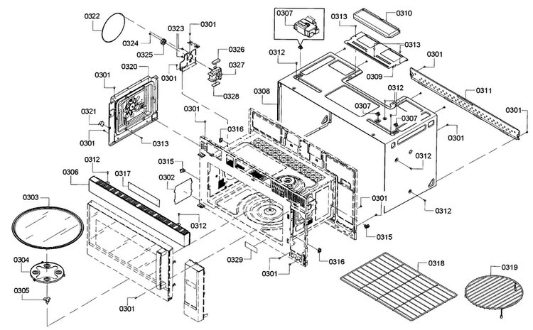 Cavity Diagram and Parts List for HMVP052U 01 Bosch Microwave