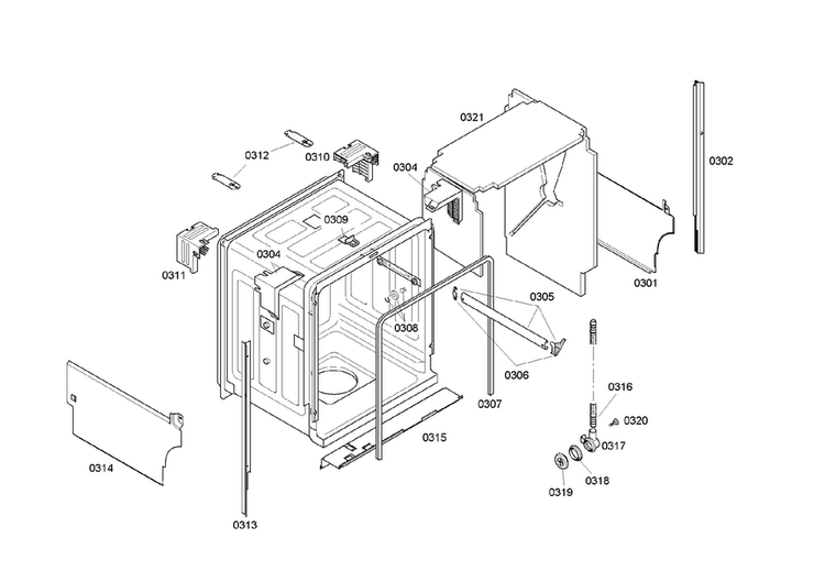 Cabinet Assy Diagram and Parts List for SHE45M06UC 50 Bosch Dishwasher