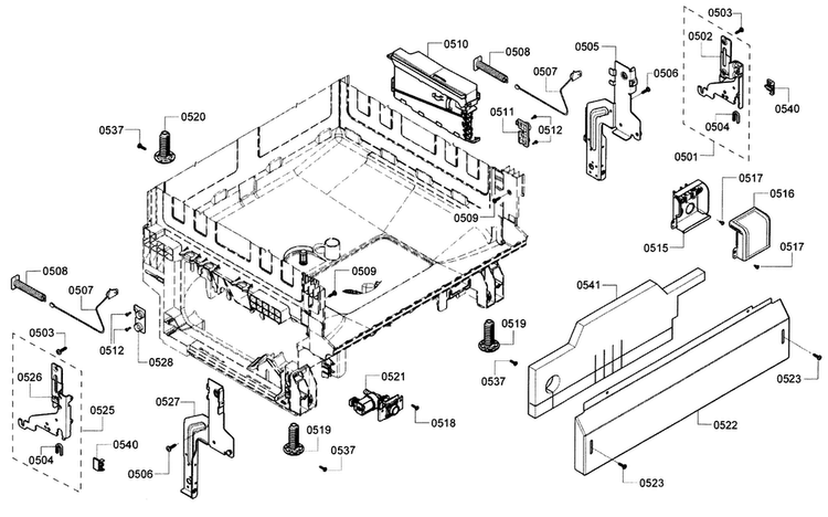 Base Diagram and Parts List for SHE3ARF5UC 12 Bosch Dishwasher