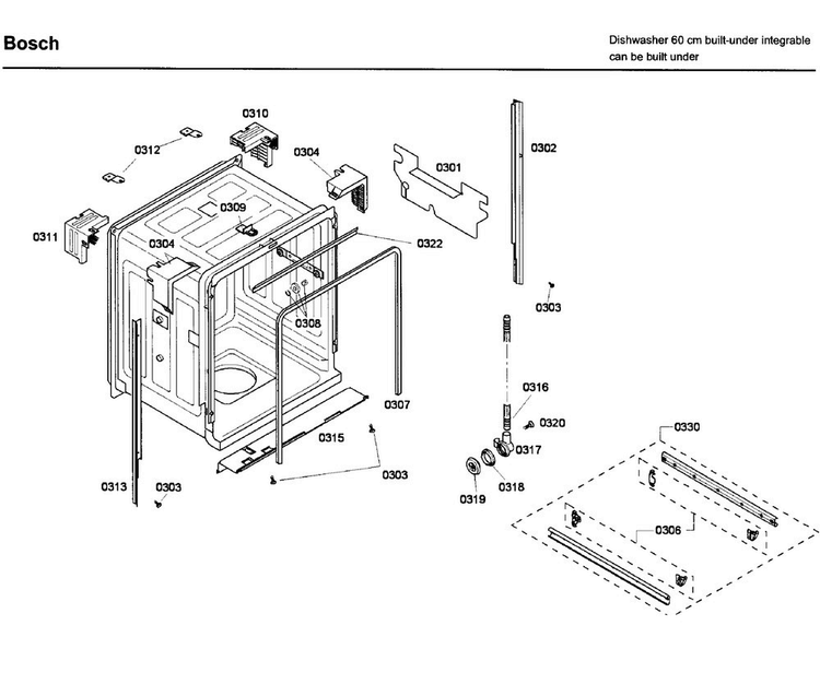 Frame Diagram and Parts List for SHX43C05UC 53 Bosch Dishwasher