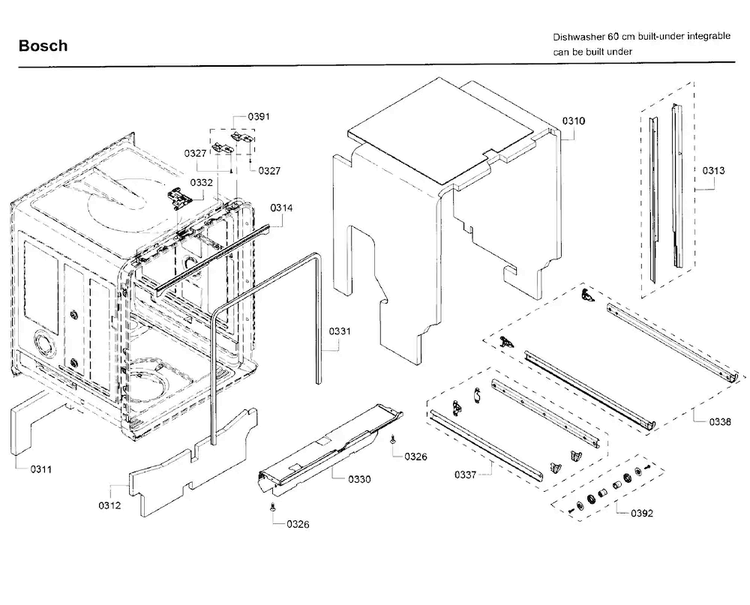 Frame Diagram and Parts List for SHX68T55UC 09 Bosch Dishwasher