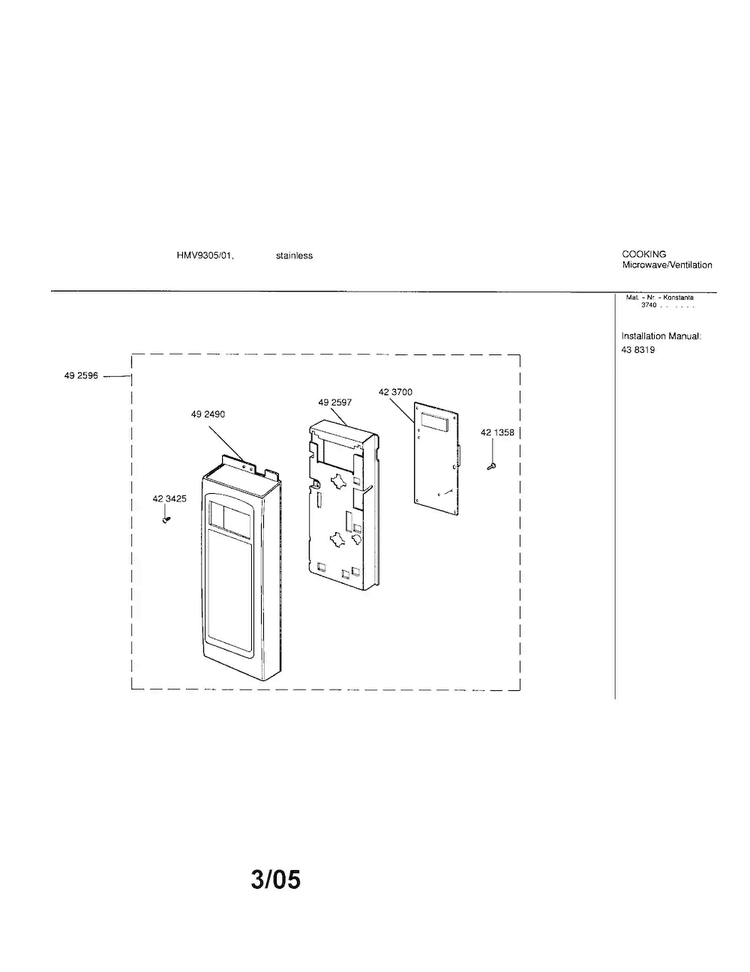 Control Panel Diagram and Parts List for HMV9305 01 Bosch Microwave