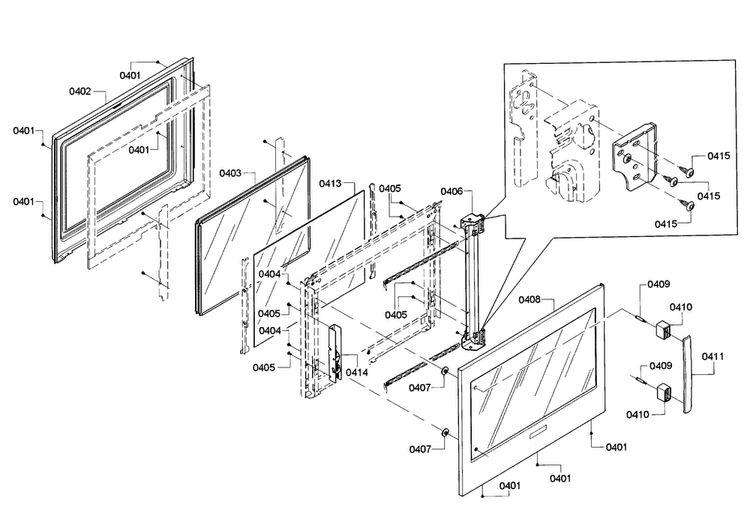 Door Diagram and Parts List for HBLP651RUC 01 Bosch Wall Oven
