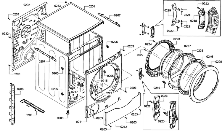 Cabinet Diagram and Parts List for WTVC833PUS 10 Bosch Dryer
