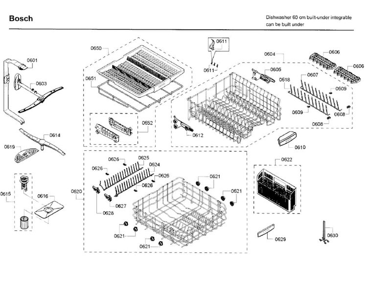 Rack Diagram and Parts List for SHX68T56UC 07 Bosch Dishwasher