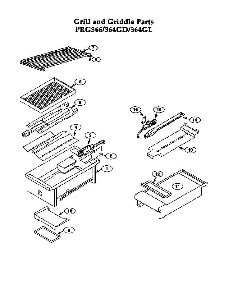 Grill And Griddle Diagram and Parts List for PRG364GL  Thermador Range