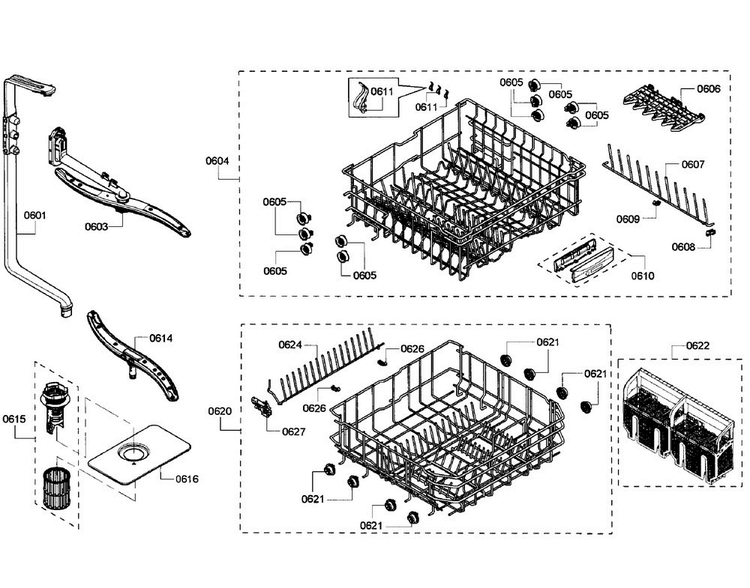 Baskets Diagram and Parts List for SHX6AP02UC 06 Bosch Dishwasher