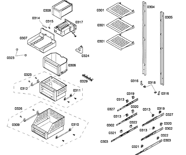 Baskets Diagram and Parts List for T18BF70FSE  Thermador Freezer
