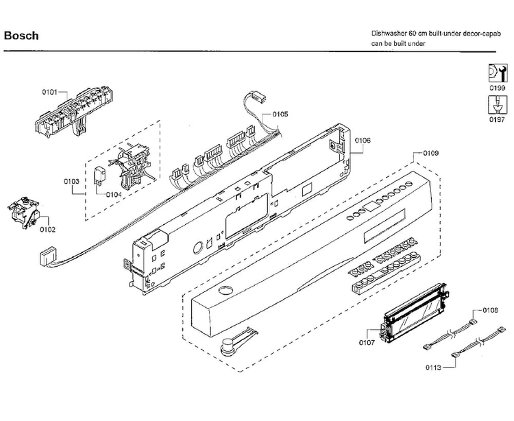 Control Panel Diagram and Parts List for SHE66C02UC 48 Bosch Dishwasher