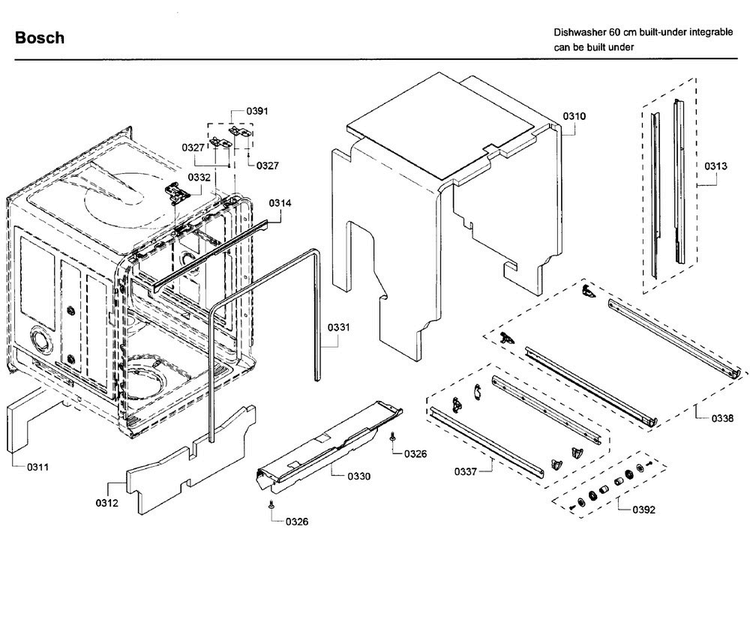 Frame Diagram and Parts List for SHX68T56UC 09 Bosch Dishwasher