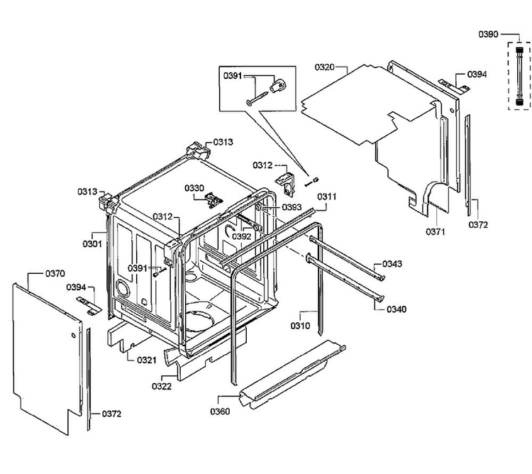 Frame Diagram and Parts List for SGV68U53UC C9 Bosch Dishwasher