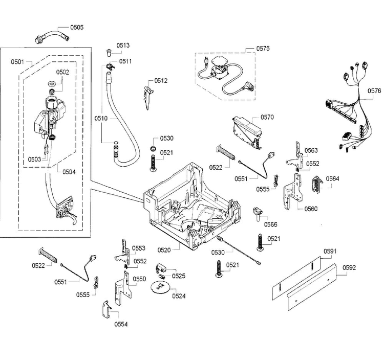 Base Diagram and Parts List for SPX5ES55UC 28 Bosch Dishwasher