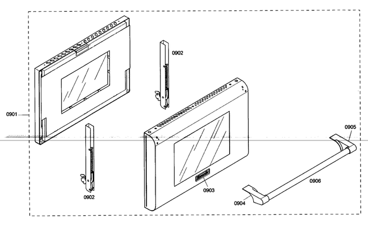 Oven Door Diagram and Parts List for PRL304EG04  Thermador Range