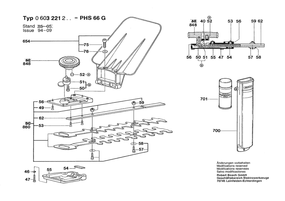 Section 2 Diagram and Parts List for PHS66G 0603221203 Bosch Hedge Trimmer