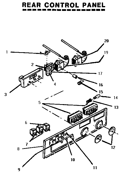 Rear Control Panel Diagram and Parts List for MSC224WC  Thermador Range