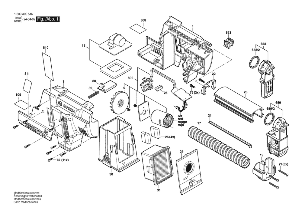 Section 1 Diagram and Parts List for 1600A0116L  Bosch Miscellaneous