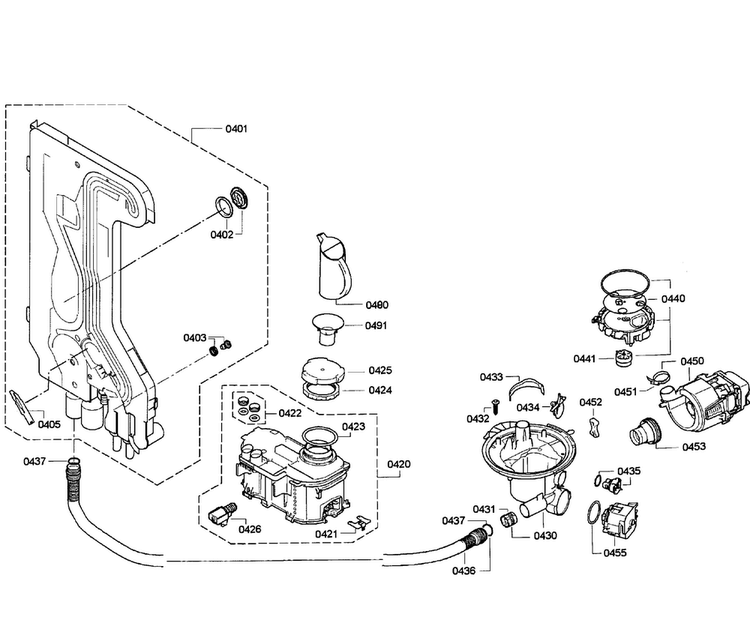 Pump Assy Diagram and Parts List for SGE63E06UC 48 Bosch Dishwasher
