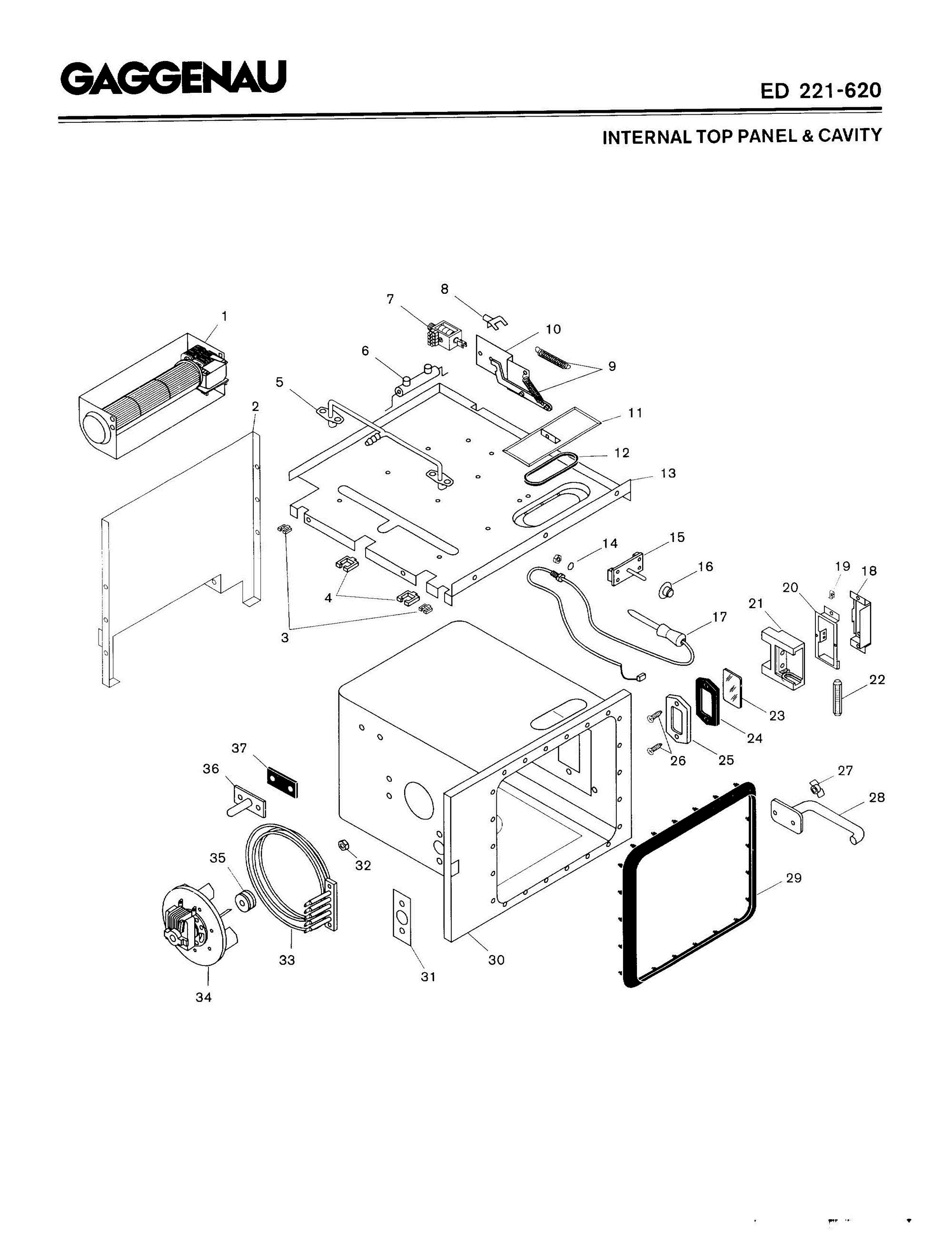 02 - INTERNAL TOP PANEL & CAVITY Diagram and Parts List for ED221-620  Bosch Range