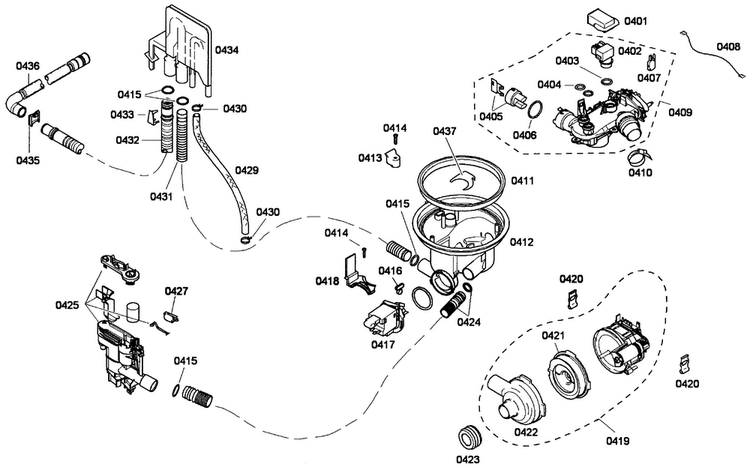 Pump Assy Diagram and Parts List for DWHD410GFM-53  Thermador Dishwasher