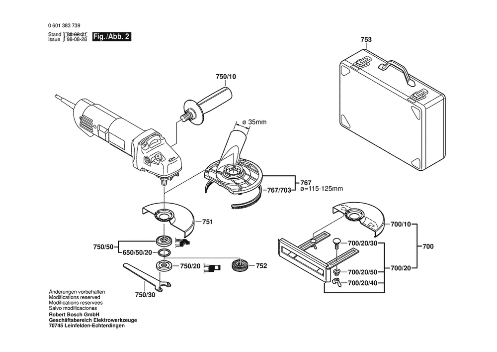 Section 2 Diagram and Parts List for GWS10-125CE 0601383739 Bosch Angle Grinder