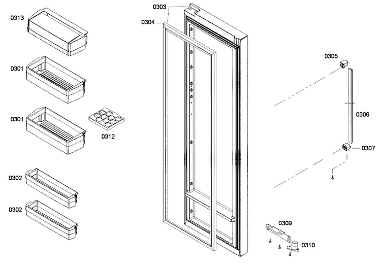Refrig Door Diagram and Parts List for B22CS30SNS 01 Bosch Refrigerator