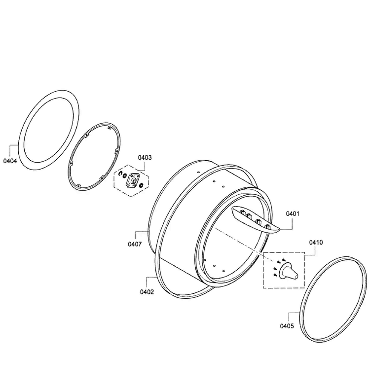 Drum Assy Diagram and Parts List for WTB86200UC 01 Bosch Dryer