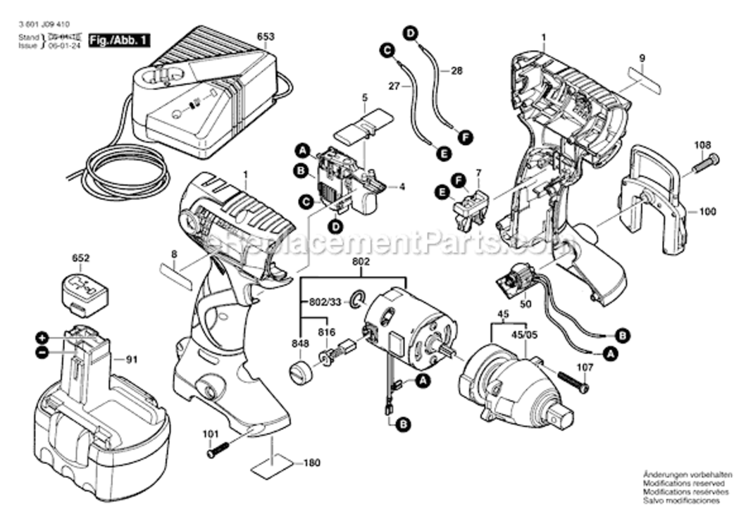 Page A Diagram and Parts List for 22614 3601J09410 Bosch Impact Driver