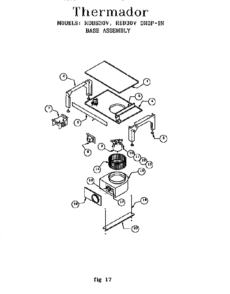 Drop-in Base Assembly Diagram and Parts List for RDF30RS(PRIOR-9707)  Thermador Range