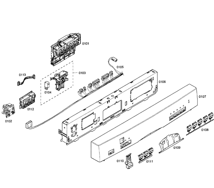 Control Panel Diagram and Parts List for SHE55P05UC 58 Bosch Dishwasher