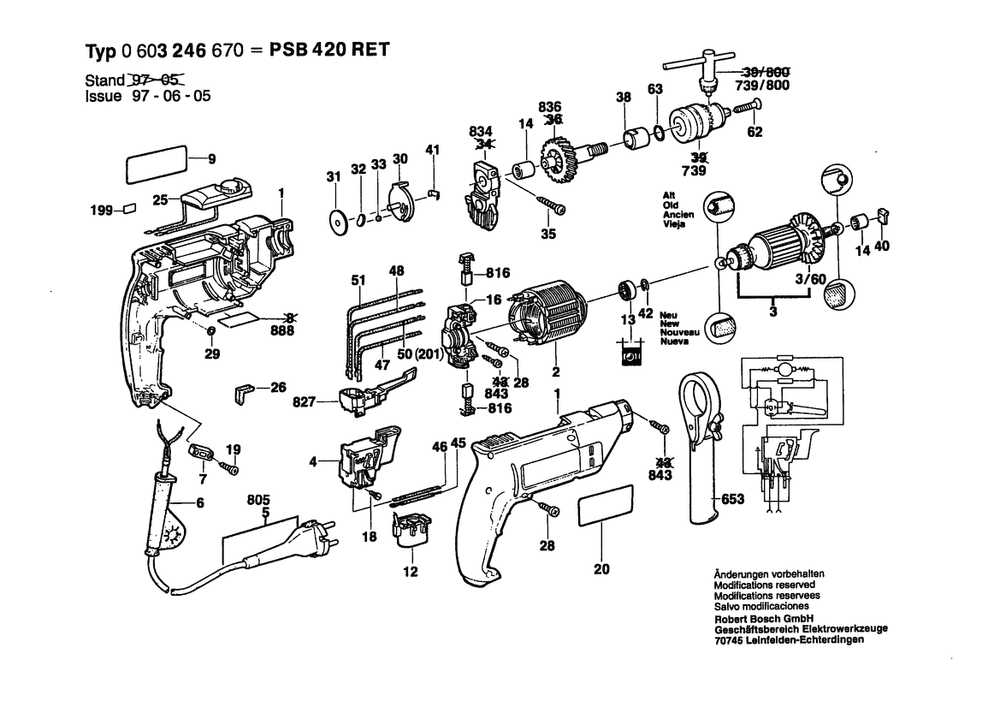 Section 1 Diagram and Parts List for PSB420RET 0603246671 Bosch Impact Driver