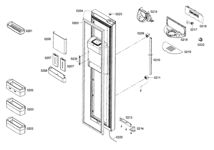 Door 1 Diagram and Parts List for B22CS30SNS 02 Bosch Refrigerator